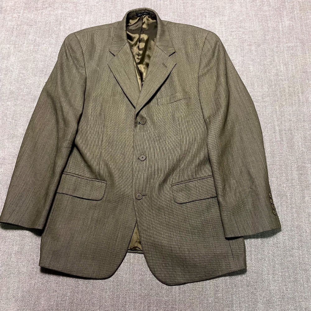 Alfani Macys Blazer Jacket Mens 40 Olive Green Wool Notch Lapel Business Formal